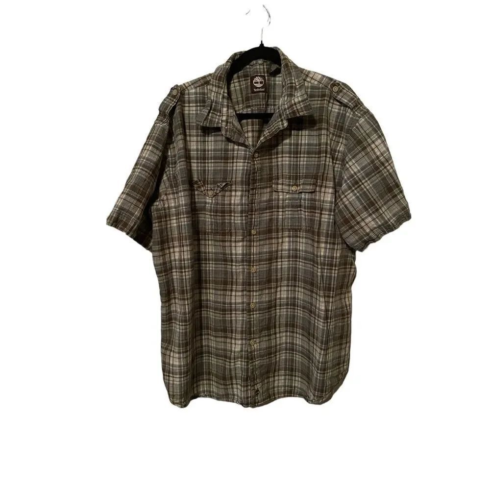 Timberland Mens Multicolor Button Down Plaid Checkered Polo Shirt 2XL